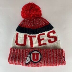 Utah Utes NCAA Red White Black New Era Knit Pom Beanie